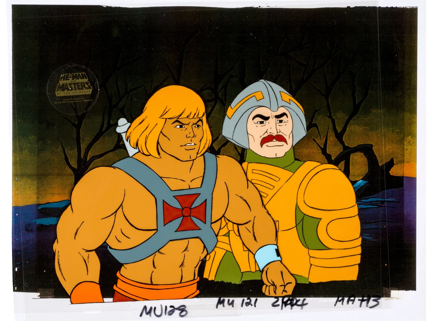 He-Man and the Masters of the Universe He-Man and Man-at-Arms Production Cel Setup with COA Animation Art (Filmation, 19