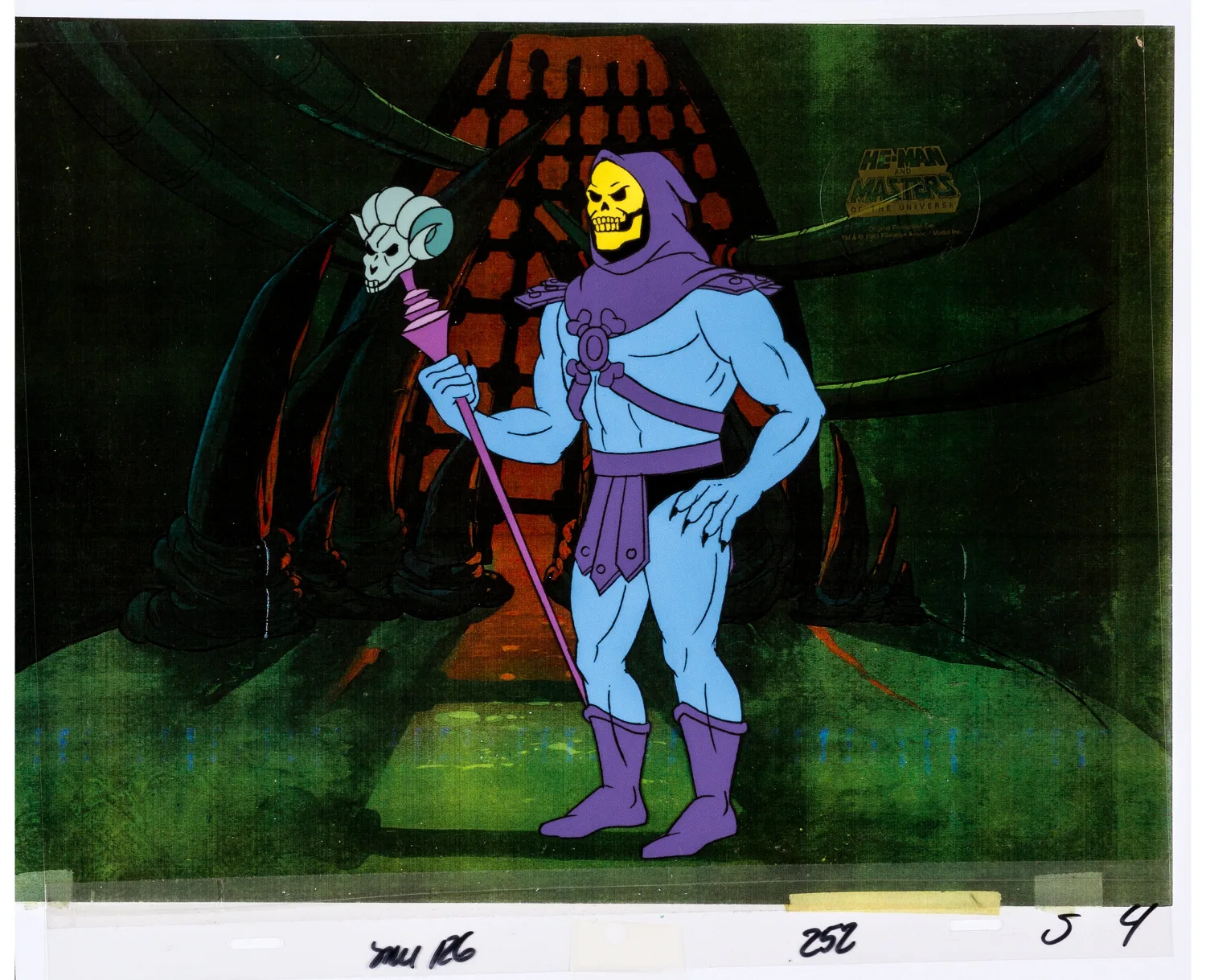 He-Man and the Masters of the Universe Skeletor Production Cel Setup with COA Animation Art (Filmation, 1983). (Total: 2