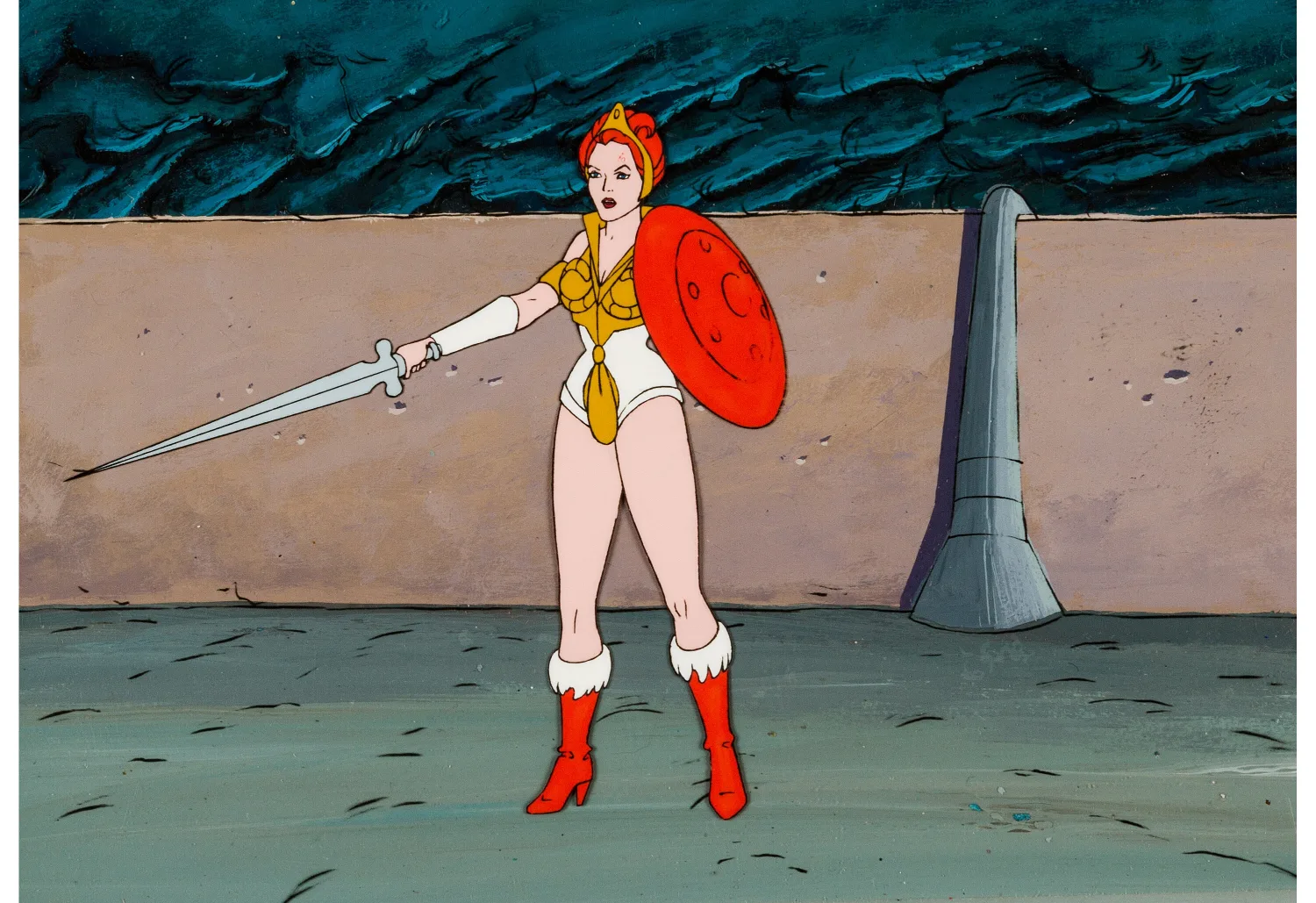 He-Man and the Masters of the Universe Teela Production Cel and Painted Key Master Background Setup Animation Art (Filma