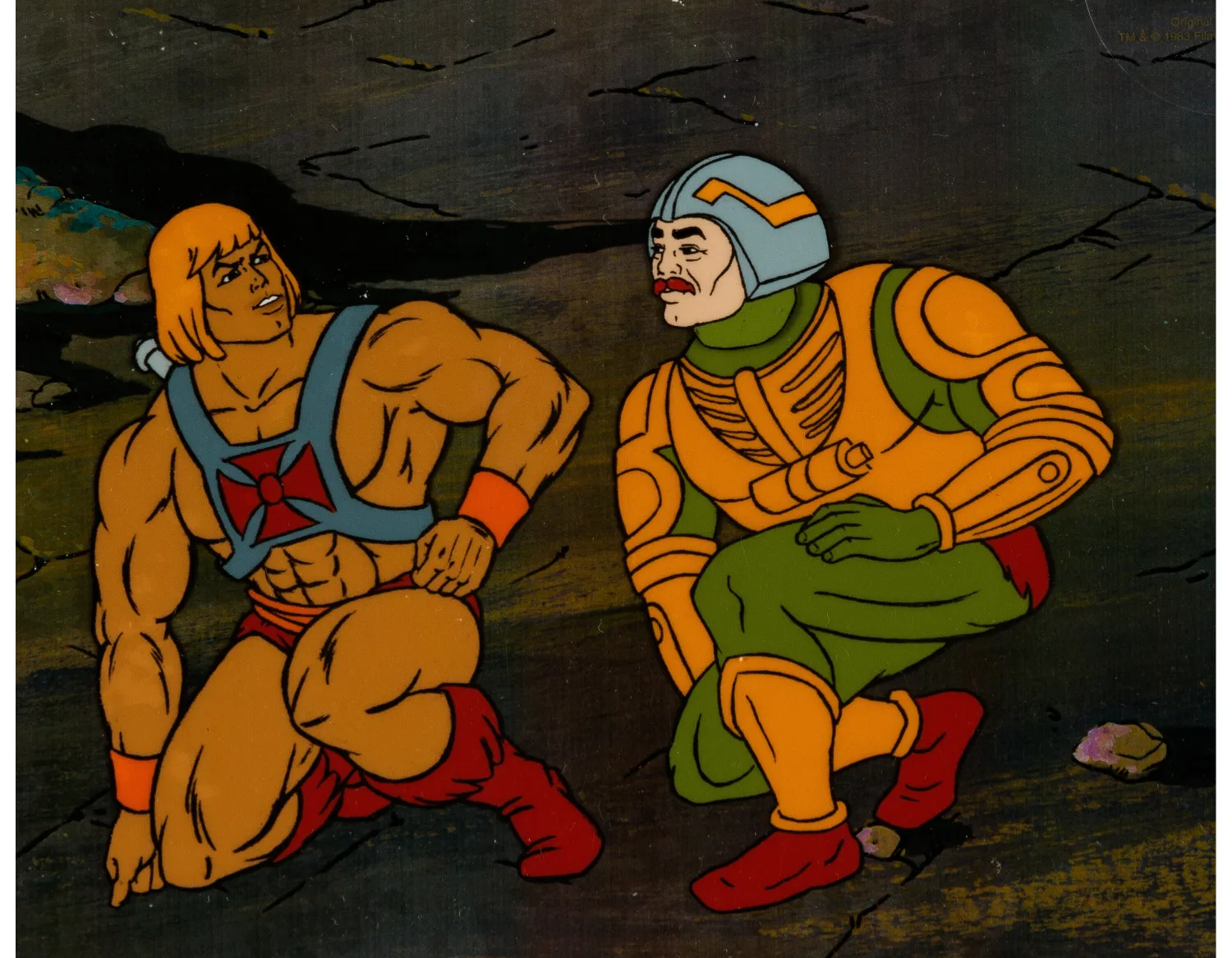 He-Man and the Masters of the Universe Man-at-Arms Production Cel Setup and Animation Drawing Group (Filmation, 1984). (