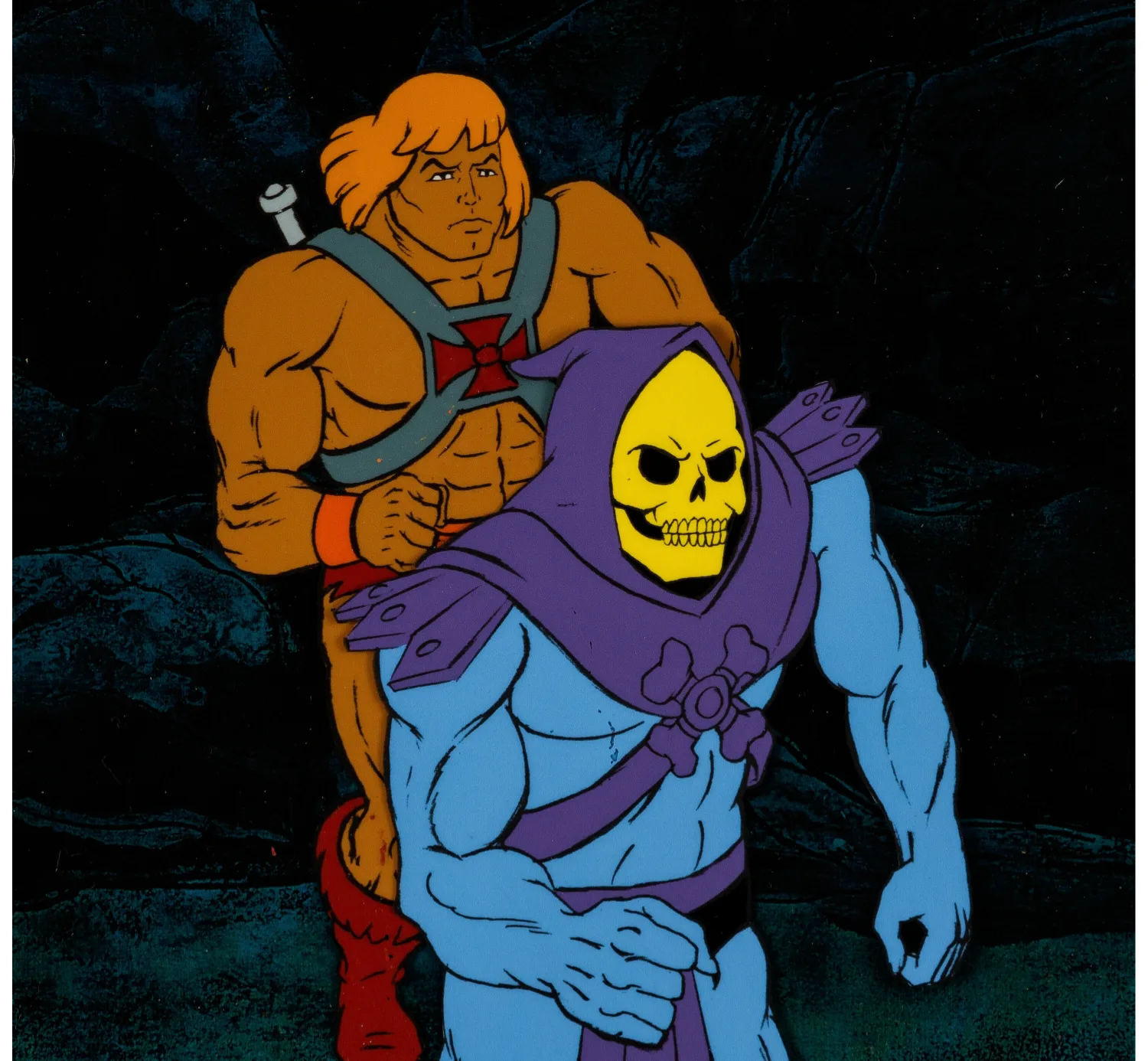 He-Man and the Masters of the Universe He-Man and Skeletor Production Cel Setup and Animation Drawing Group (Filmation