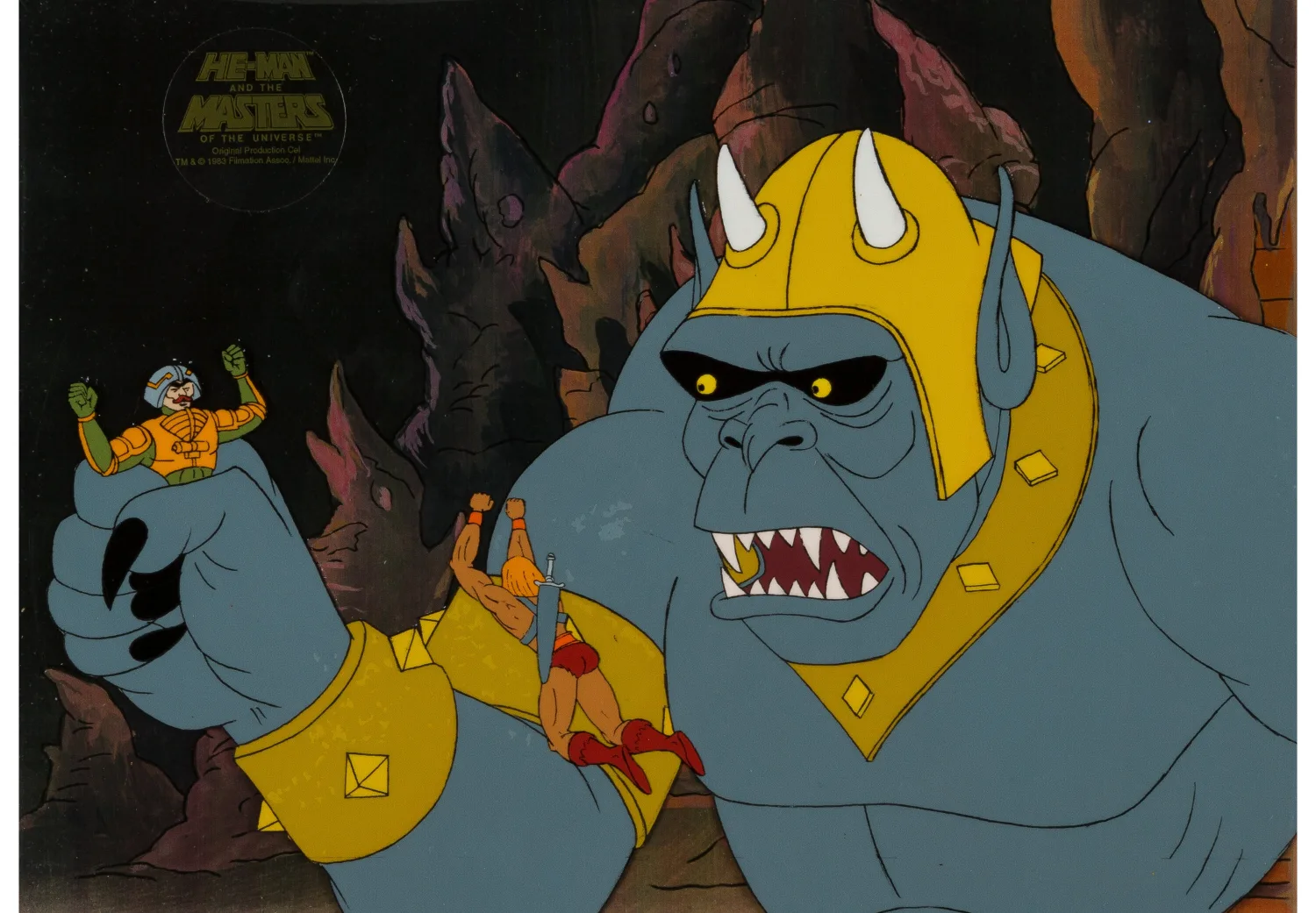 He-Man and the Masters of the Universe He-Man and Man-At-Arms Production Cel Setup (Filmation, 1983). (Total: 3 Items)