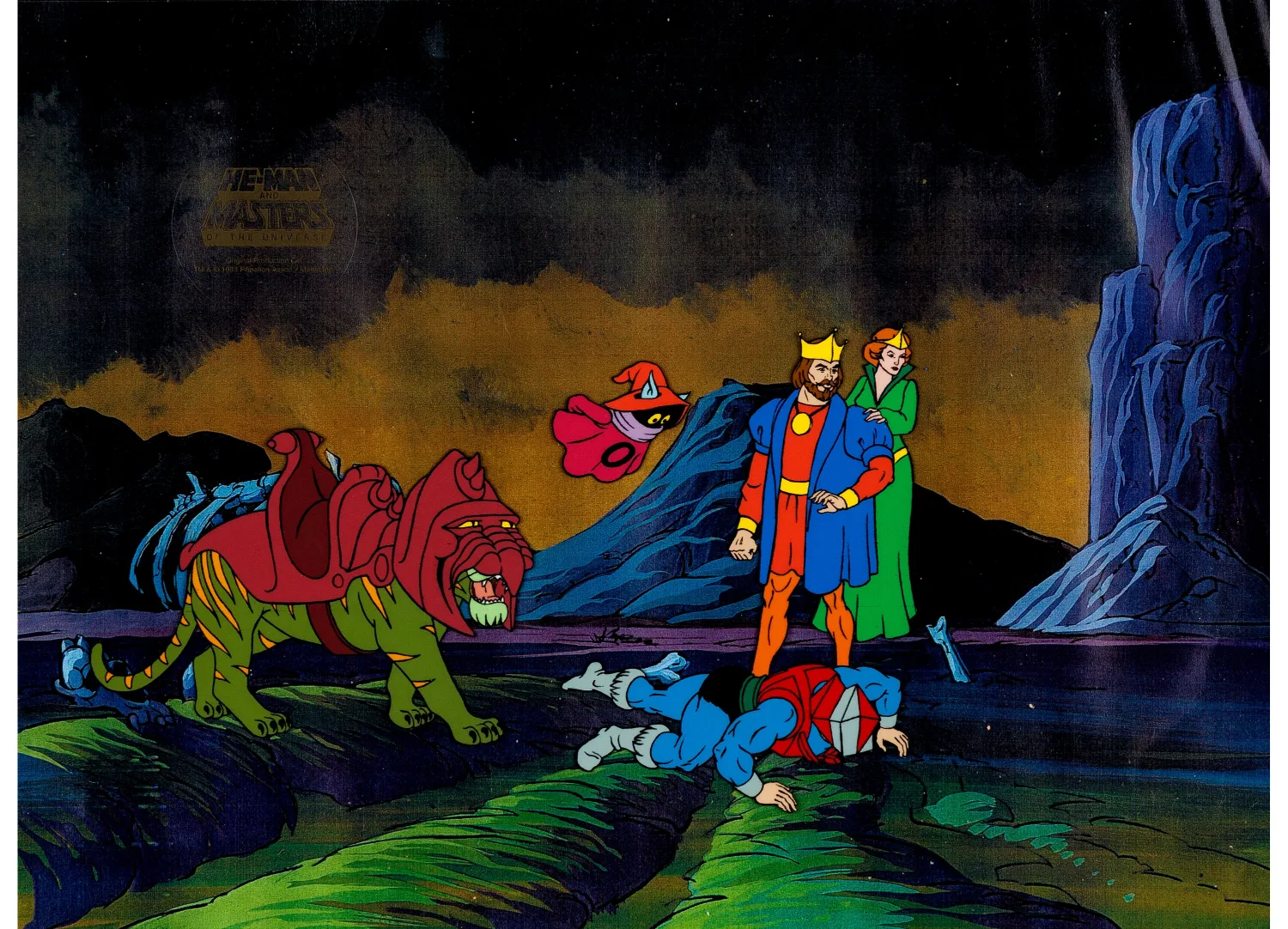 He-Man and the Masters of the Universe Battle Cat, Orko, King Rando, Queen Marlena, and Mekaneck Production Cel and Anim
