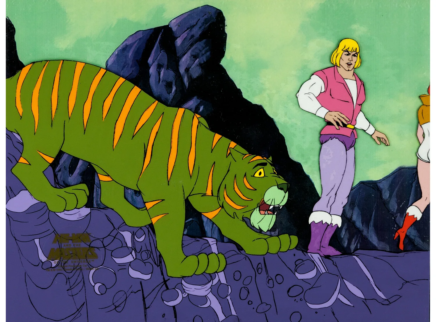 He-Man and the Masters of the Universe Cringer, Prince Adam, and Teela Production Cel Setup (Filmation, 1984). (Total: 4