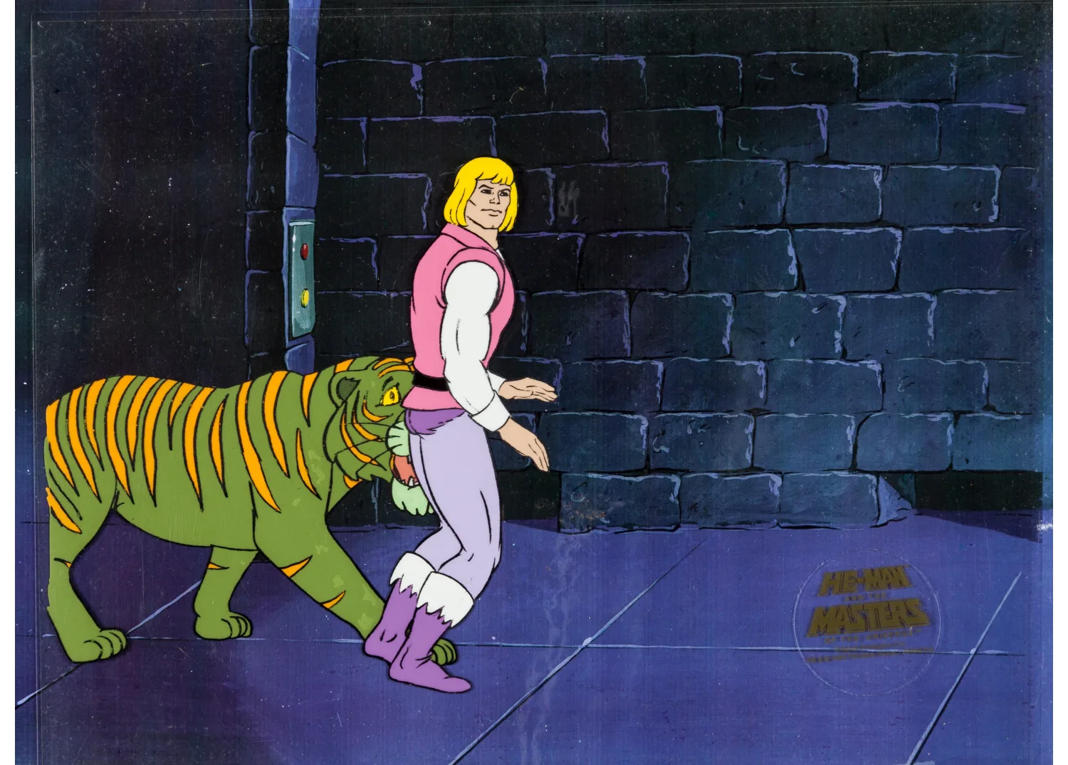 He-Man and the Masters of the Universe Prince Adam and Cringer Production Cel Setup (Filmation, 1983). (Total: 2 Items)
