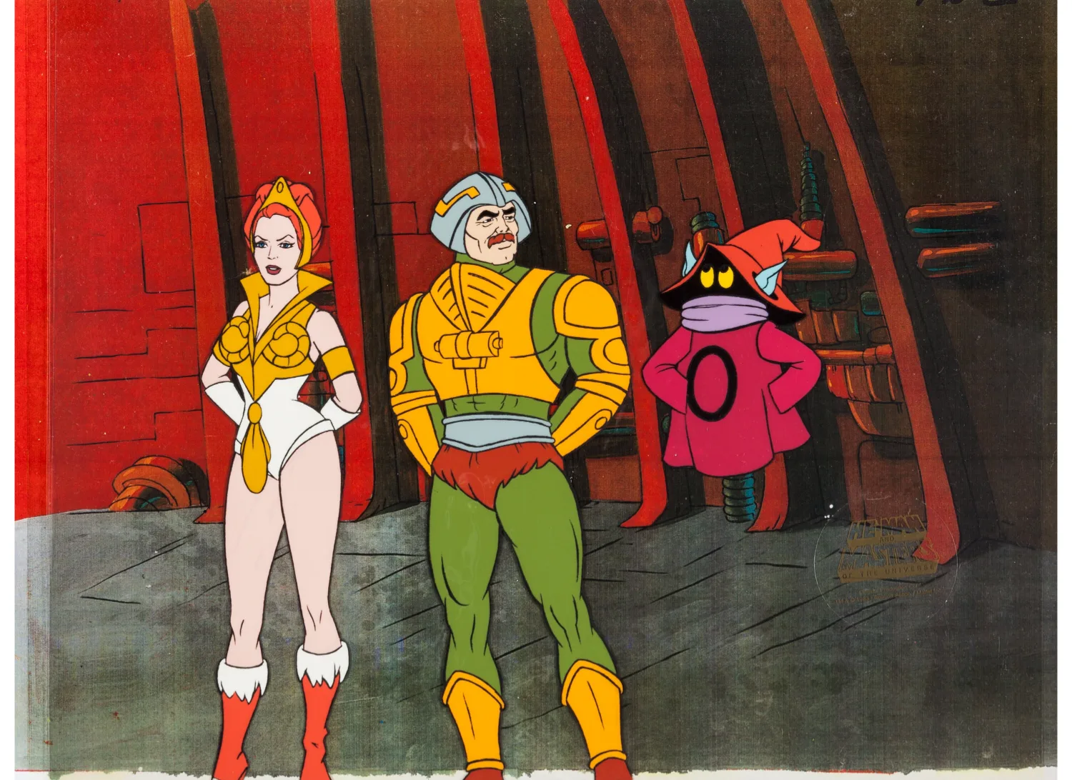 He-Man and the Masters of the Universe Teela, Man-At-Arms, and Orko Production Cel Setup and Animation Drawings Group (F