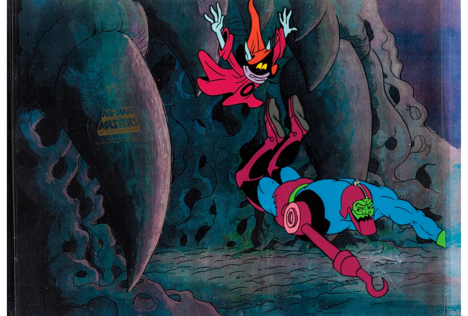 He-Man and the Masters of the Universe Orko and Trap Jaw Production Cel Setup (Filmation, 1984). (Total: 3 Items)