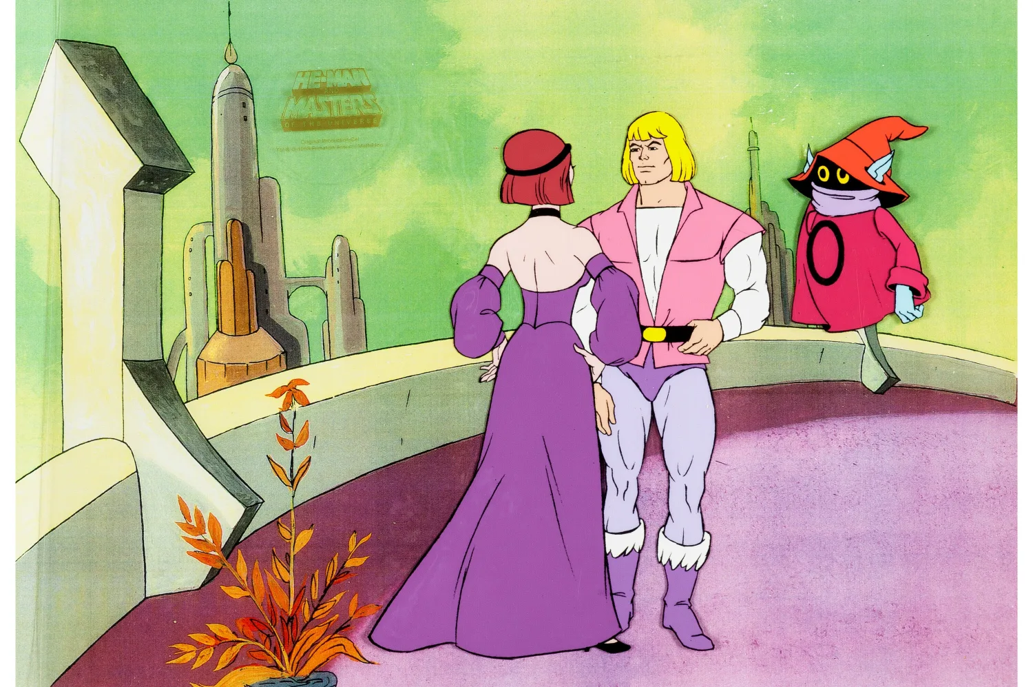 He-Man and the Masters of the Universe Prince Adam and Orko Production Cel Setup (Filmation, 1983-84). (Total: 3 Items)