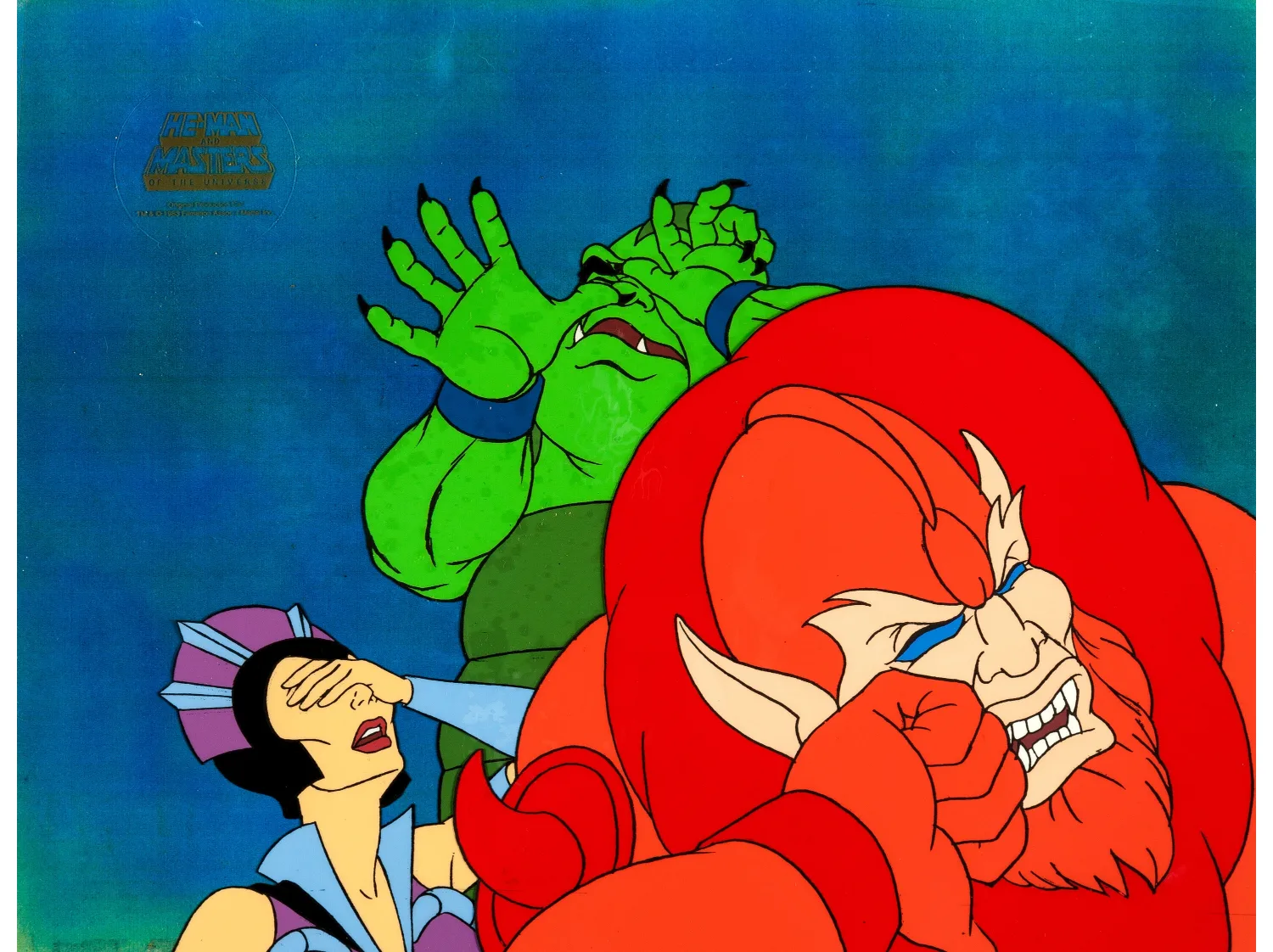 He-Man and the Masters of the Universe Evil-Lyn and Beast Man Production Cel Setup (Filmation, 1984). (Total: 4 Items)