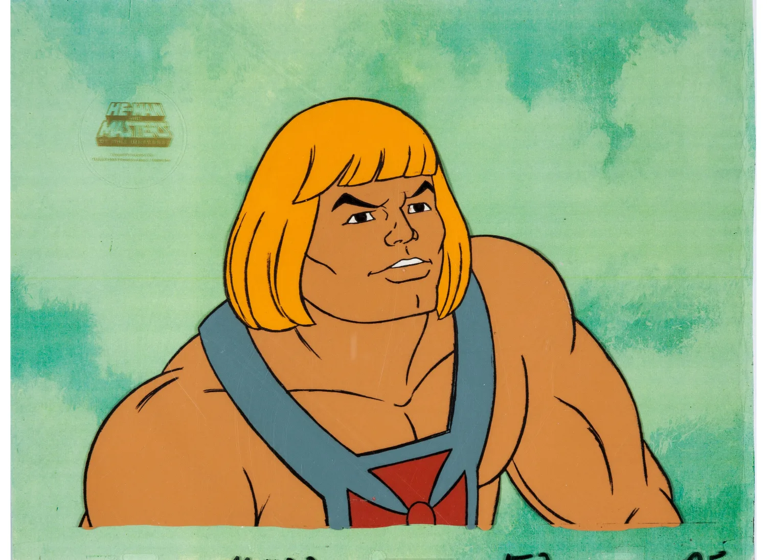 He-Man and the Masters of the Universe Production Cel , Matching Animation Drawing, and Production Folder Group (Filmati