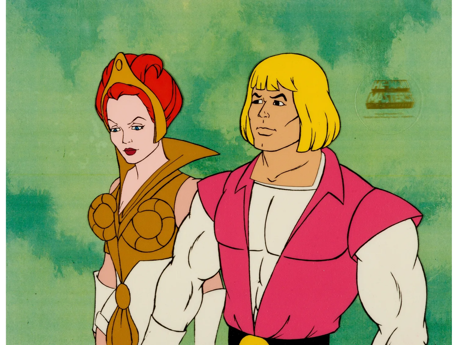He-Man and the Masters of the Universe Prince Adam and Teela Production Cel Setup (Filmation, 1984). (Total: 2 Items)