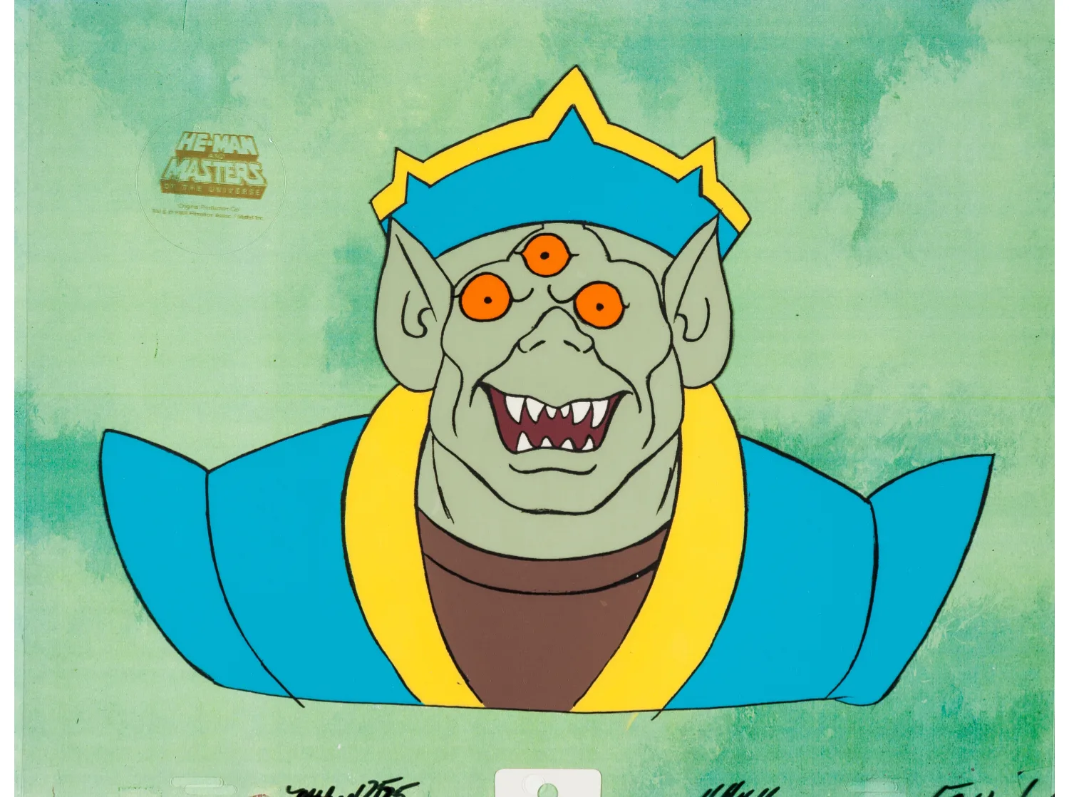 He-Man and the Masters of the Universe King Angast Production Cel Setup, Animation Drawing, and Production Folder Group