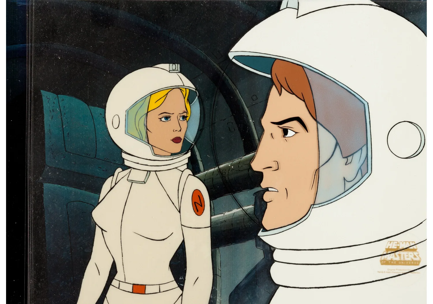 He-Man and the Masters of the Universe Major Andrea Steele and Colonel Mark Blaze Production Cel Setup, Animation Drawin
