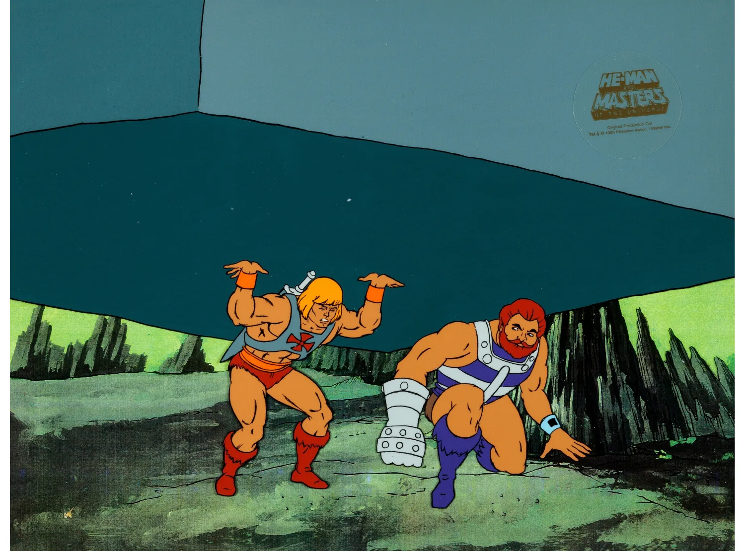 He-Man and the Masters of the Universe Fisto Production Cel, Animation Drawing, and Production Folder Group of 3 (Filmat