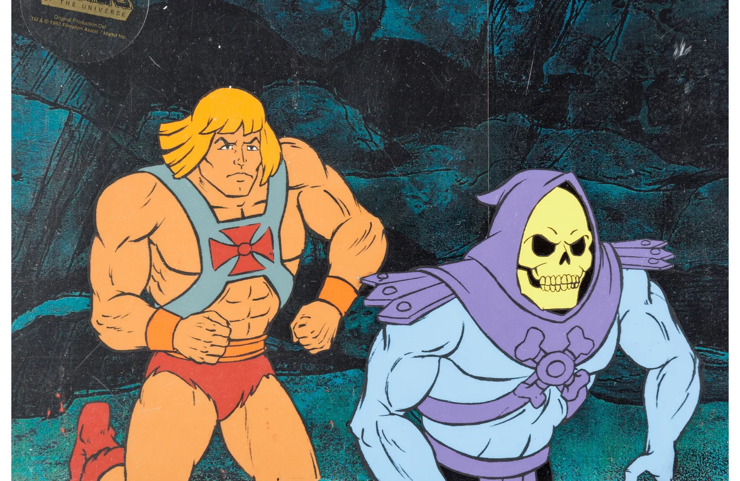 He-Man and the Masters of the Universe Skeletor Production Cel Setup and Animation Drawing Group of 3 (Filmation, 1983-8