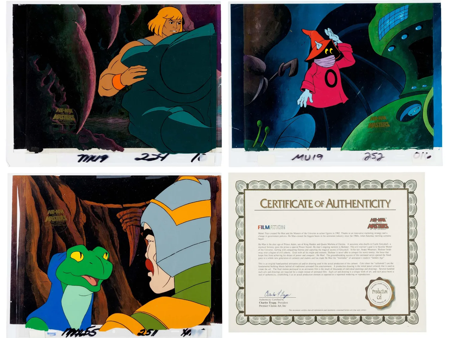 He-Man and the Masters of the Universe He-Man, Orko and Man-at-Arms Production Cel Group (Filmation, 1984). (Total: 6 It