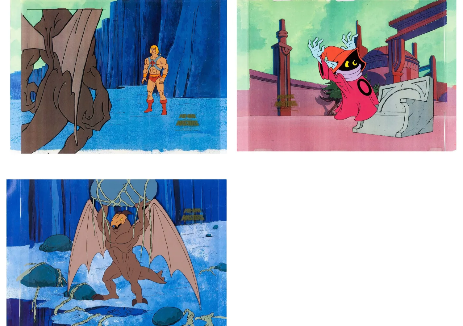 He-Man and the Masters of the Universe Production Cel and Drawing Group of 3 (Filmation, 1983-84). (Total: 6 Items)