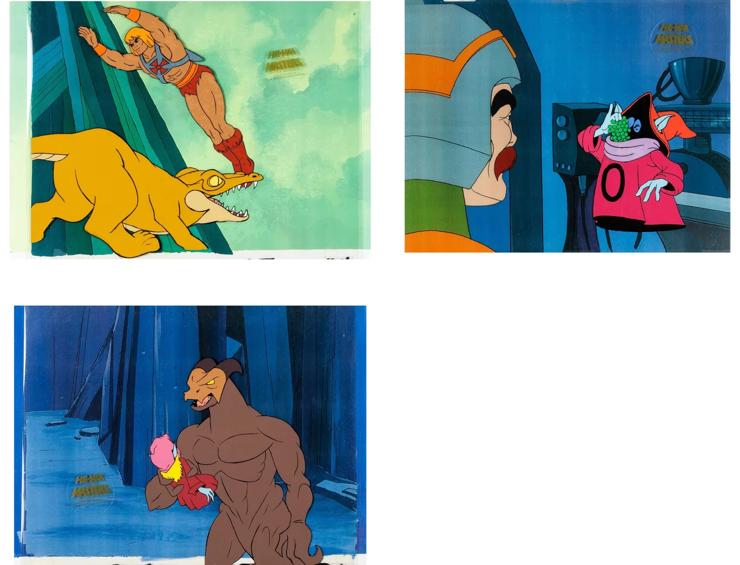 He-Man and the Masters of the Universe Production Cel and Drawing Group of 3 (Filmation, 1983-84). (Total: 6 Items)