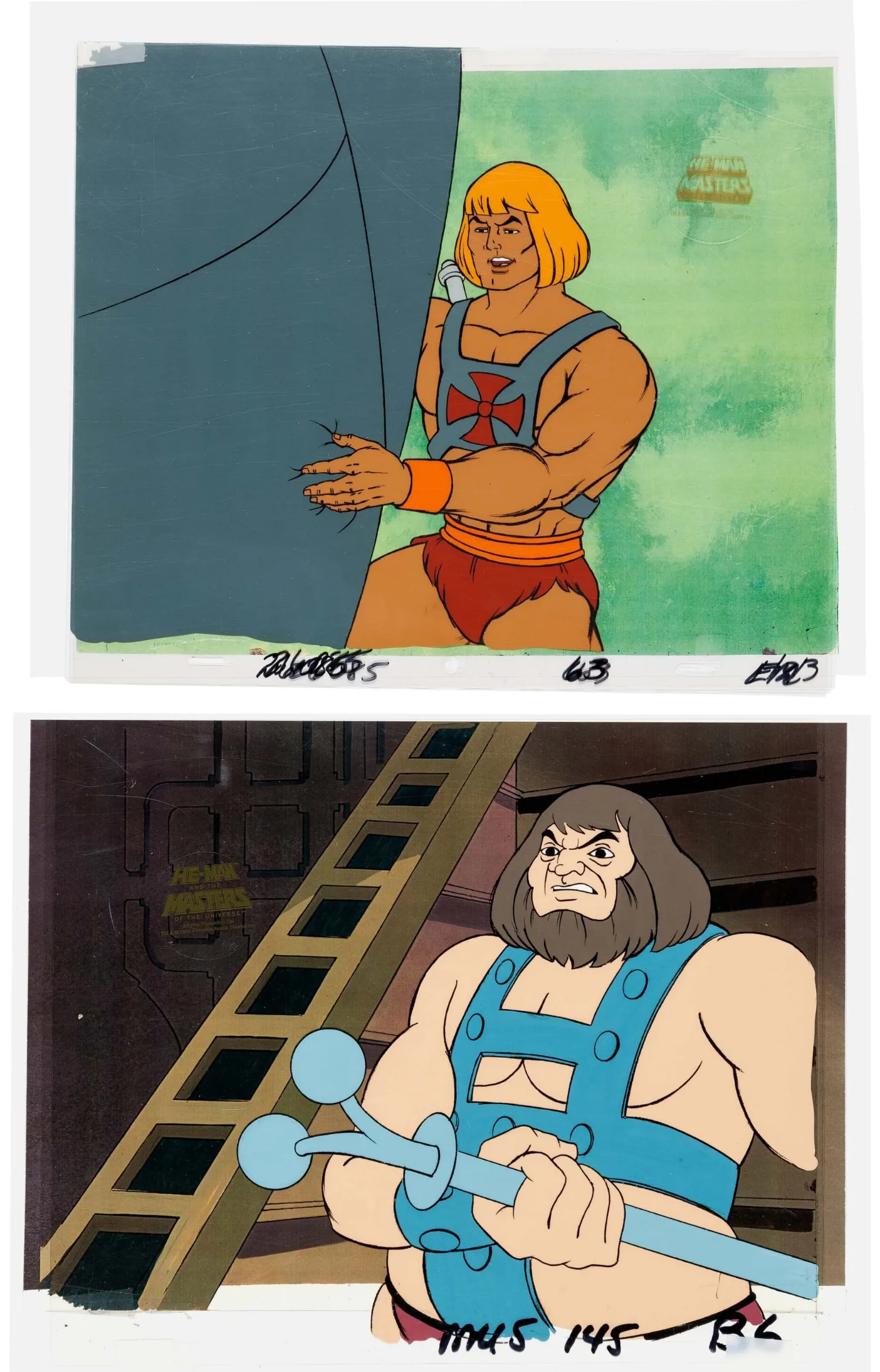 He-Man and the Masters of the Universe Production Cel Setup and Animation Drawings Group (Filmation, 1983-85). (Total: 6