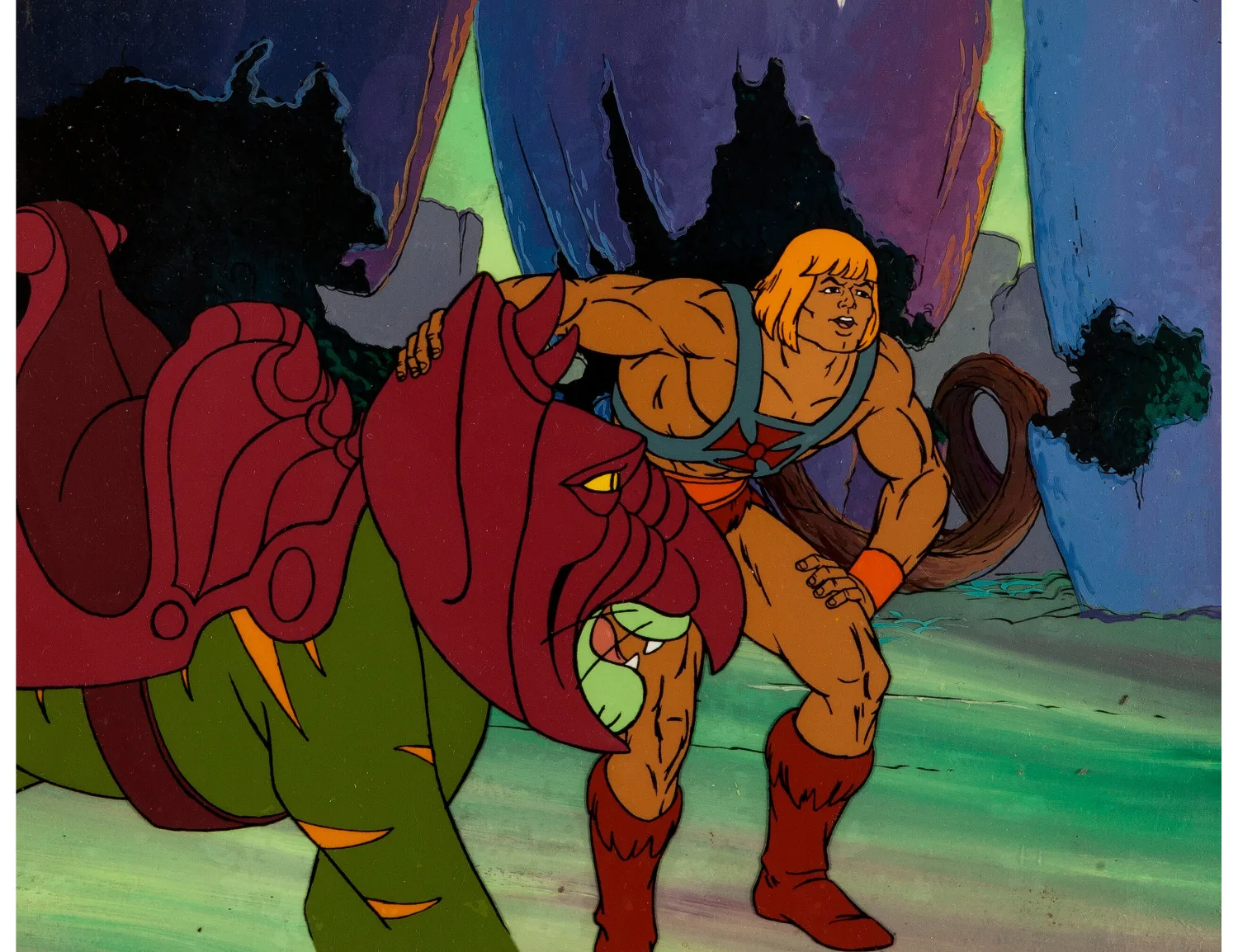 He-Man and the Masters of the Universe He-Man and Battle Cat Production Cel with Master Production Background (Filmation