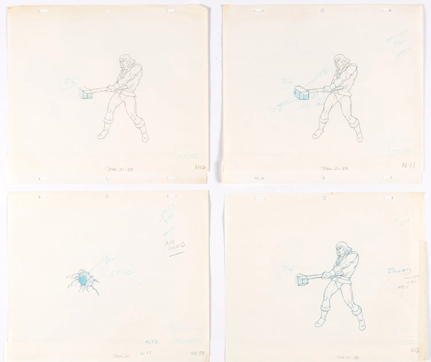 He-Man and the Masters of the Universe Animation Drawing Sequence of 13 (Filmation, 1983-85). (Total: 13)