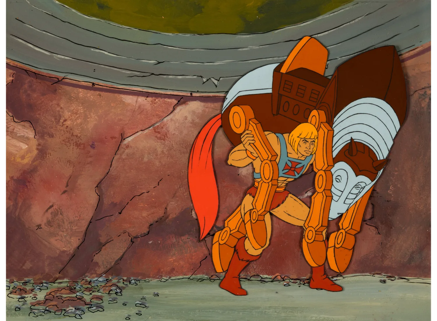 He-Man and the Masters of the Universe Production Cel and Master Background with Animation Drawing (Filmation, 1984). (T