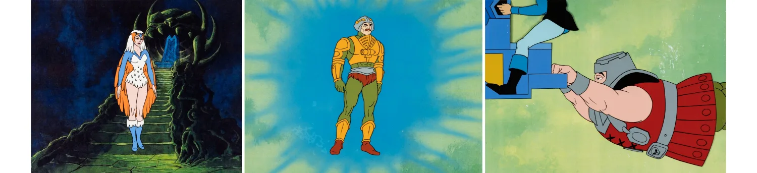 He-Man and the Masters of the Universe Teela Na, Man-At-Arms, and Ram Man Production Cels Group of 3 (Filmation, c. 1983