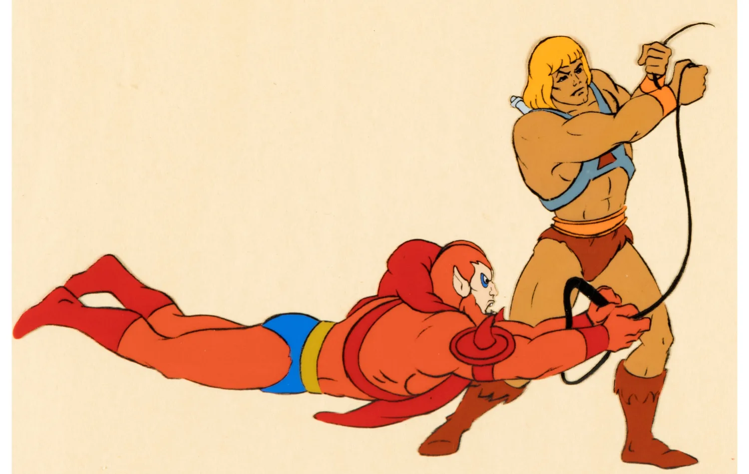 He-Man and the Masters of the Universe Original Production Cel and Drawing Featuring He-Man and Beast Man (Filmation, c