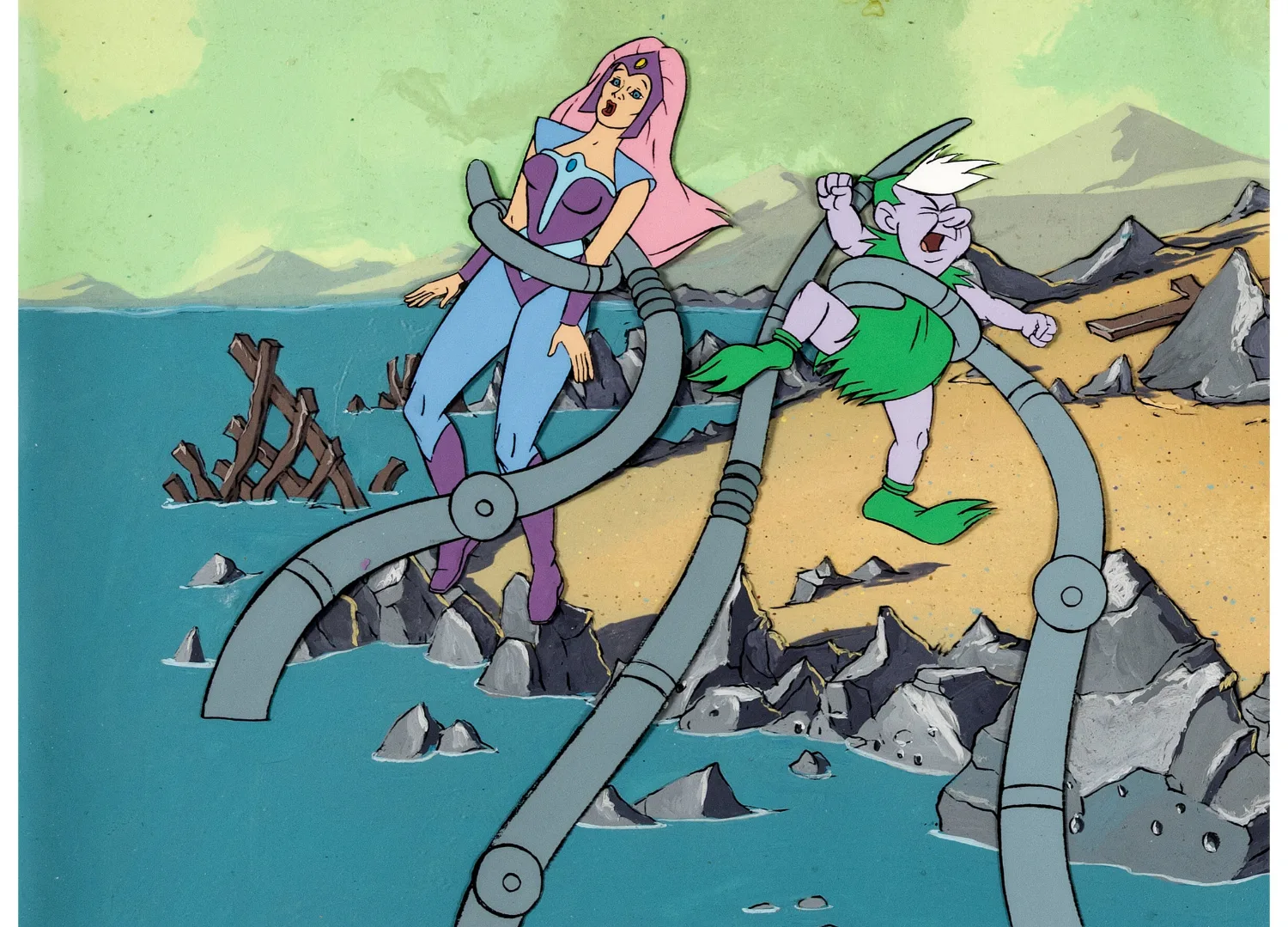 She-Ra: Princess of Power "One to Count On" Glimmer and Sprint Production Cel Setup with Pan-Size Master Backg