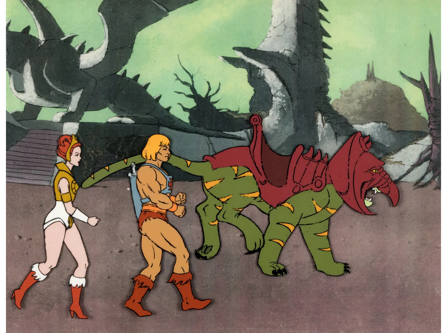He-Man and the Masters of the Universe He-Man, Teela, and Battle Cat Original Production Cel Setup (Filmation, 1983)