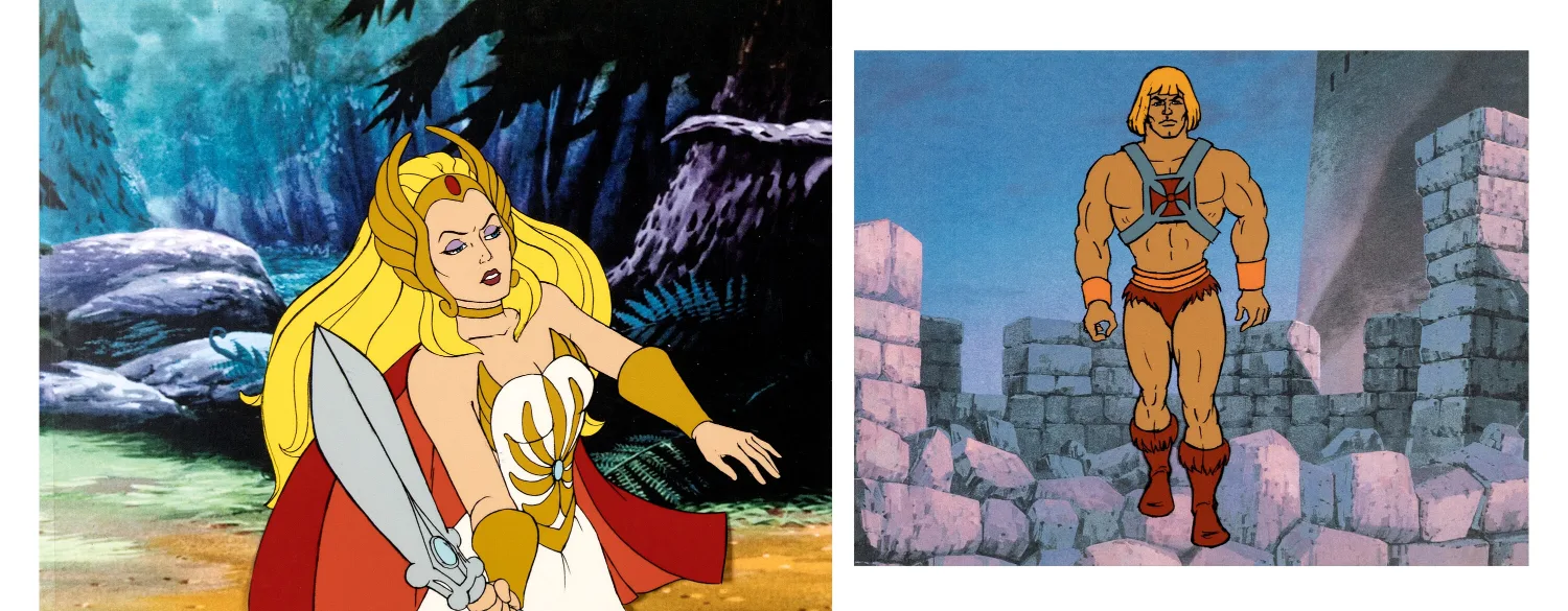 He-Man and the Masters of the Universe and She-Ra: Princess of Power He-Man and She-Ra Pair of Original Productions Cels