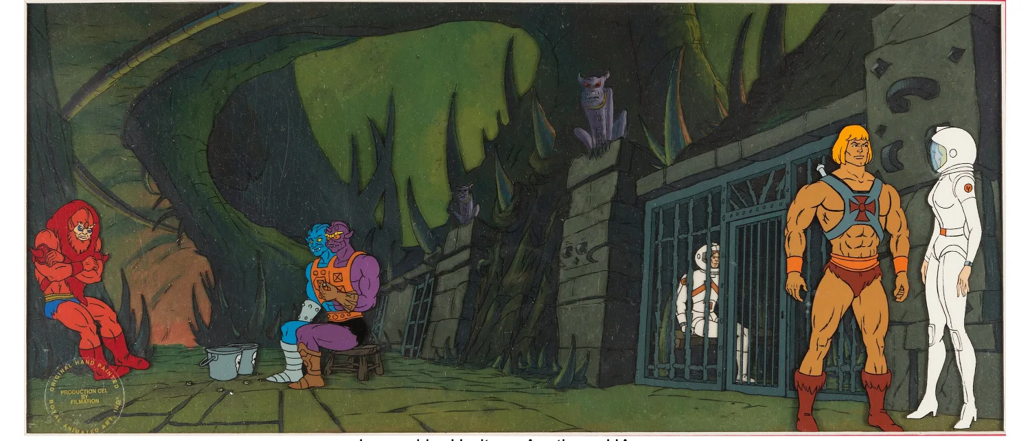 He-Man and the Masters of the Universe "Visitors from Earth" He-Man Production Cel with Pan Key Master Product