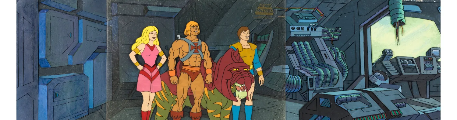 He-Man and the Masters of the Universe "Mistaken Identity" Farin, Karil, He-Man and Battle Cat Production Cel
