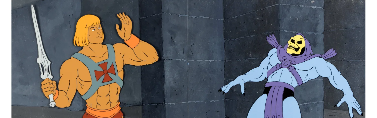 He-Man and the Masters of the Universe He-Man and Skeletor Production Cel and Animation Drawing with She-Ra: Princess of