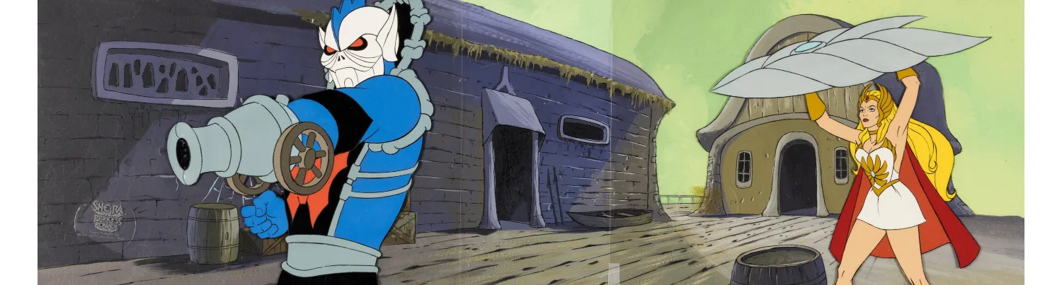 She-Ra: Princess of Power She-Ra and Hordak Production Cel Setup with 30" Master Pan Background (Filmation, c. 1985