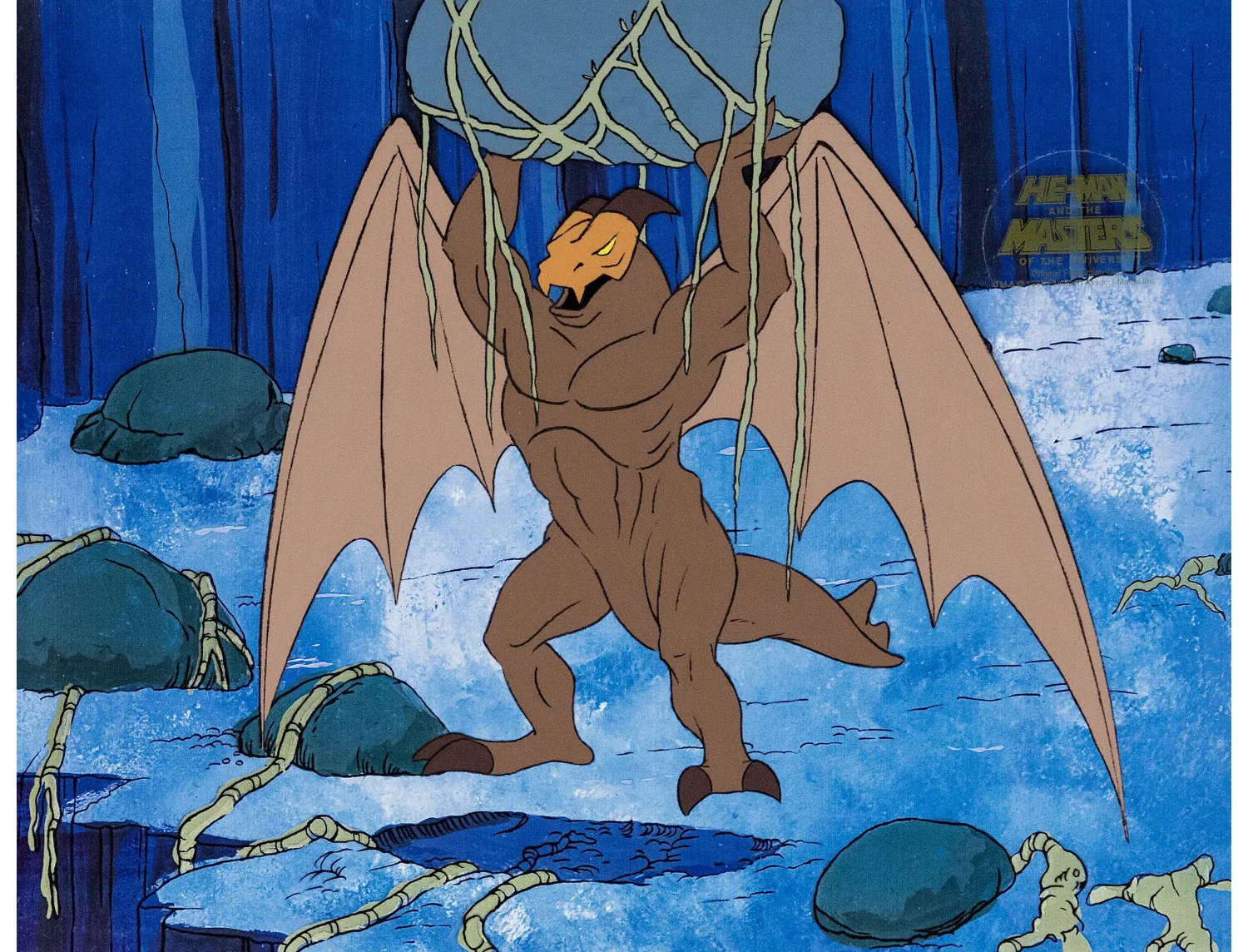 He-Man and the Masters of the Universe Monster and Orko Production Cel, Printed Background Group of 2 (Filmation Associa