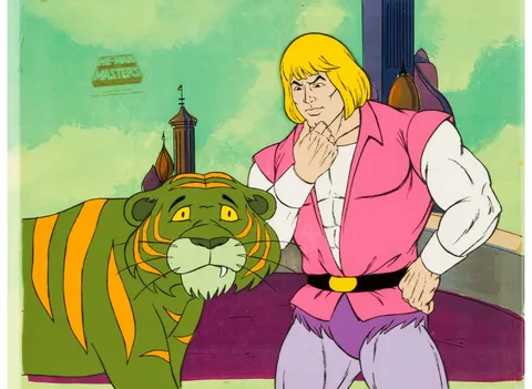 He-Man and the Masters of the Universe Prince Adam and Cringer Production Cel Setup with COA Animation Art (Filmation, 1