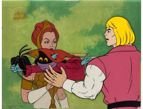 He-Man and the Masters of the Universe Prince Adam, Queen Aura and Orko Production Cel and Drawing Set-Up with COA Anima