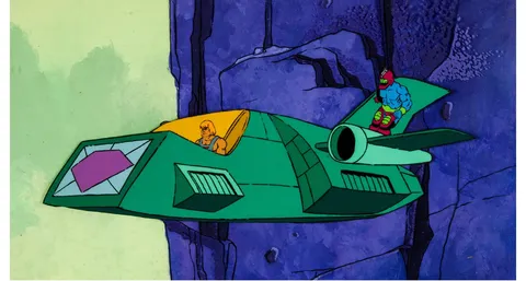 He-Man and the Masters of the Universe He-Man and Trap Jaw Production Cel and Painted Key Master Background Setup Animat