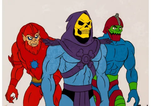 He-Man and the Masters of the Universe Skeletor, Trap Jaw, and Beast Man Production Cel Setup and Animation Drawing Grou