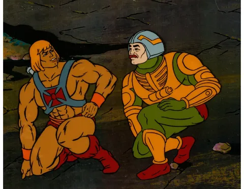 He-Man and the Masters of the Universe Man-at-Arms Production Cel Setup and Animation Drawing Group (Filmation, 1984). (