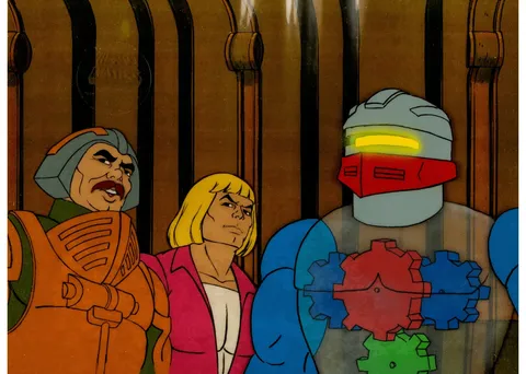 He-Man and the Masters of the Universe Man-at-Arms and Roboto Production Cel Setup and Animation Drawing Group (Filmatio