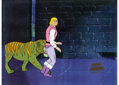 He-Man and the Masters of the Universe Prince Adam and Cringer Production Cel Setup (Filmation, 1983). (Total: 2 Items)