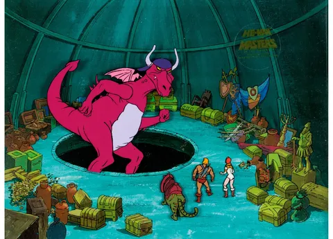He-Man and the Masters of the Universe He-Man, Teela, Battle Cat and Granamyr Production Cel Setup (Filmation, 1983)