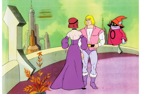 He-Man and the Masters of the Universe Prince Adam and Orko Production Cel Setup (Filmation, 1983-84). (Total: 3 Items)