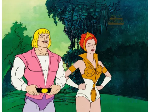 He-Man and the Masters of the Universe Prince Adam and Teela Production Cel Setup and Animation Drawing Group (Filmation