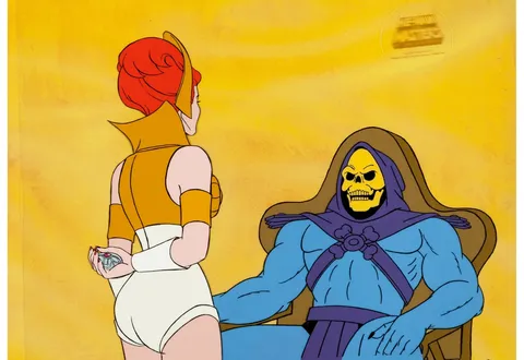 He-Man and the Masters of the Universe Teela and Skeletor Production Cel Setup, Animation Drawing, and Production Folder