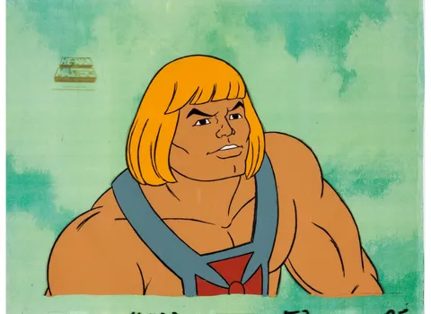 He-Man and the Masters of the Universe Production Cel , Matching Animation Drawing, and Production Folder Group (Filmati