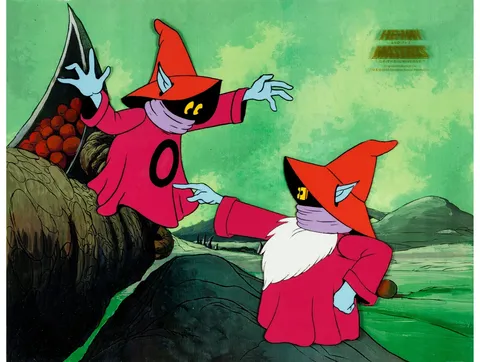 He-Man and the Masters of the Universe Orko and Montork Production Cel Setup (Filmation, 1983). (Total: 3 Items)
