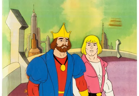 He-Man and the Masters of the Universe King Randor and Prince Adam Production Cel Setup, Animation Drawing, and Producti
